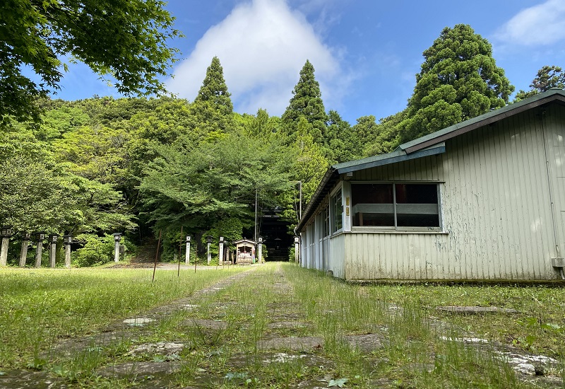 雑草が伸び放題の本堂へと続く参道