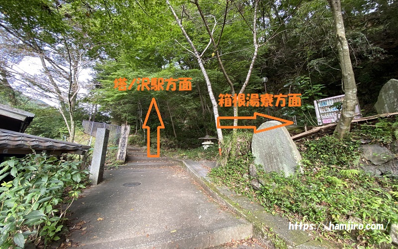 箱根にある遊歩道の分かれ道