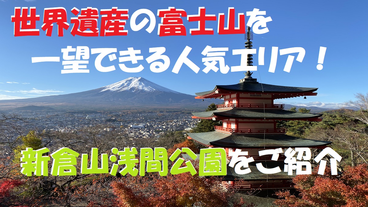 新倉山浅間公園の展望デッキから見た富士山と五重塔