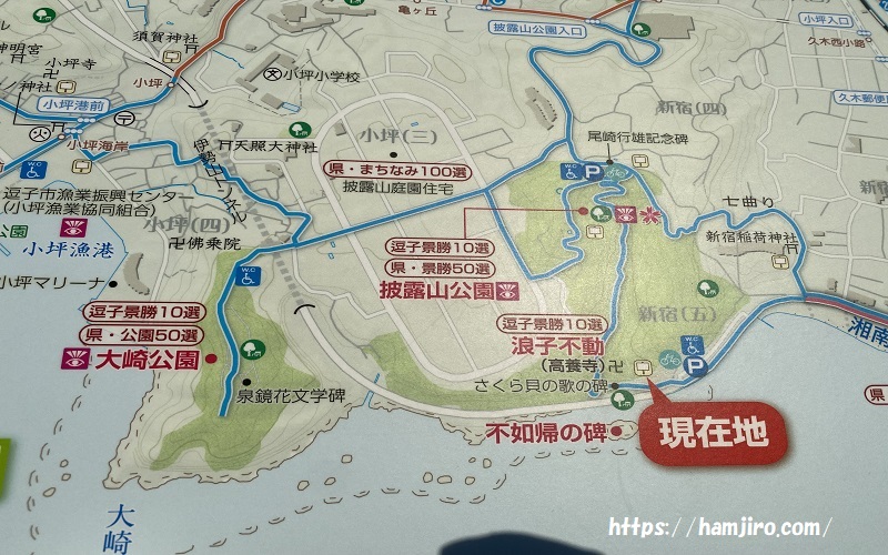 逗子自然の回廊コースを紹介している観光ガイドマップ