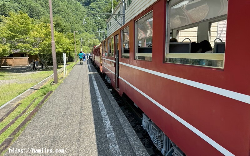 アプトいちしろ駅ホームに停車中の井川線