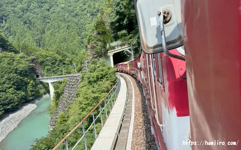 渓谷沿いをはしるアプト式機関車