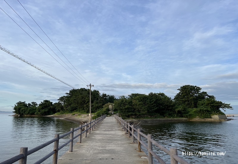 橋の向こうに見える大島