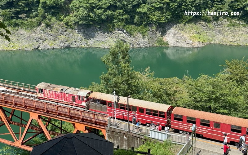 湖上駅カフェ2階有料エリアから見える井川線