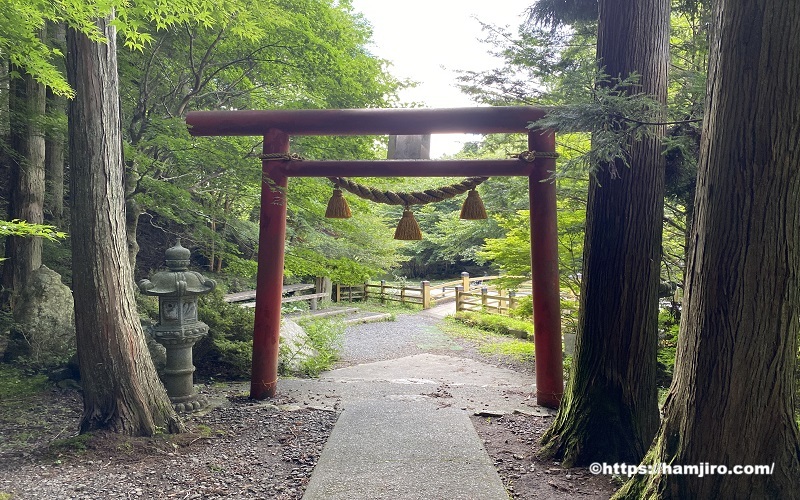 下山時に石割神社の鳥居を後ろから見た様子